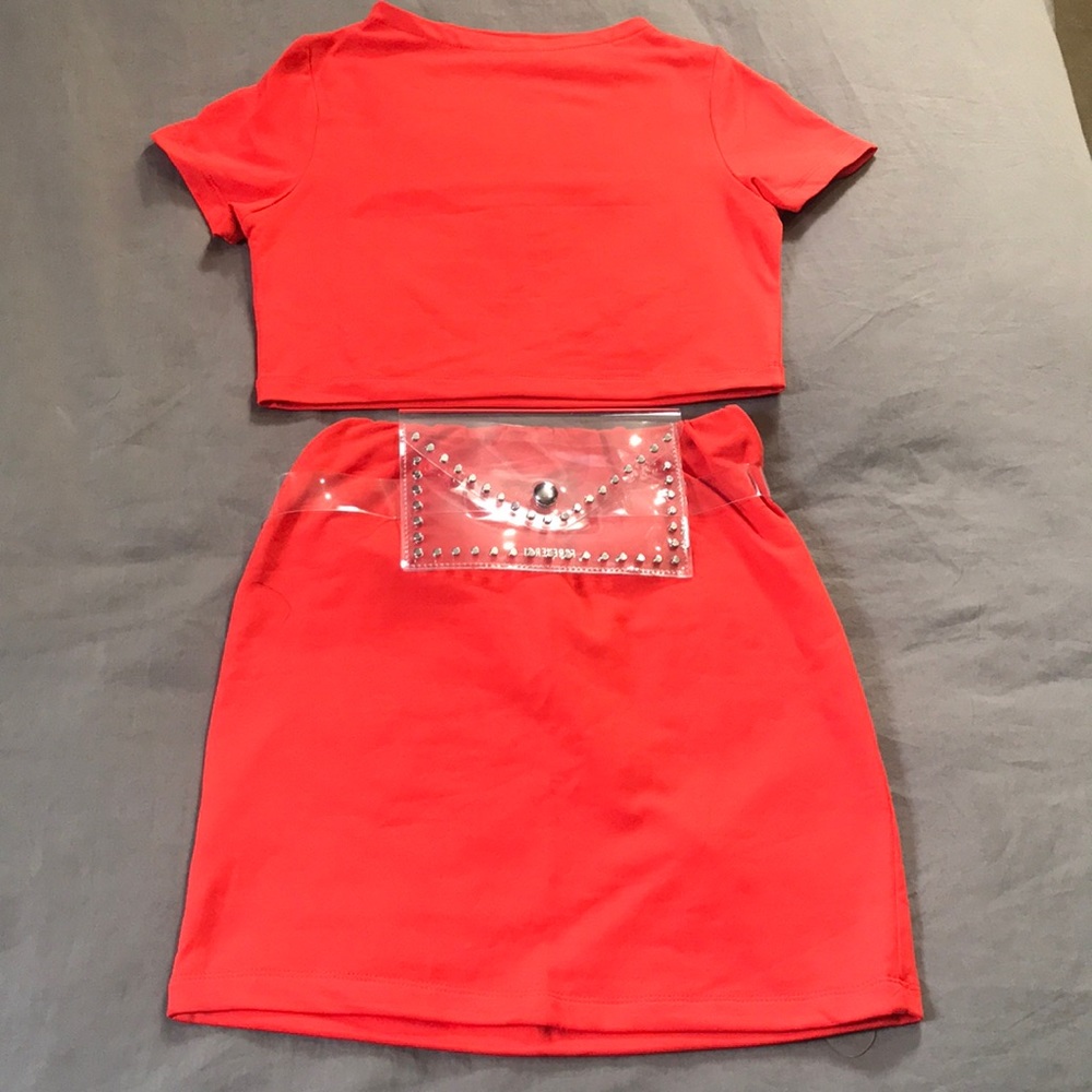 Red orange skirt and crop top set